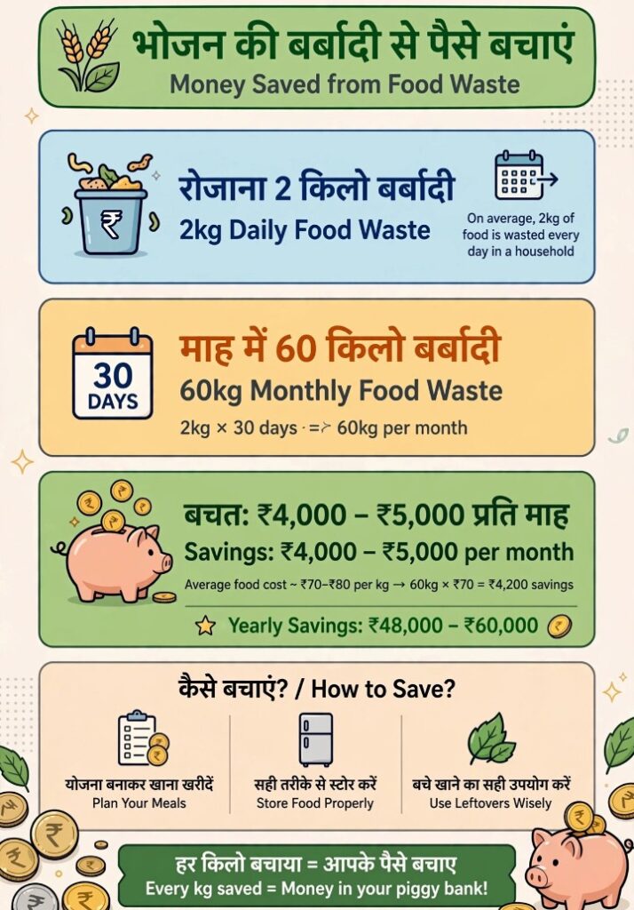 how to reduce food waste in kitchen money saved infographic 4000 rupees per month